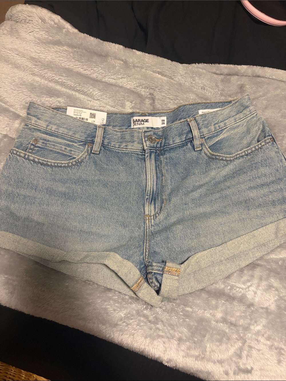 Garage Light Blue High-Rise Rolled Hem Jean Shorts